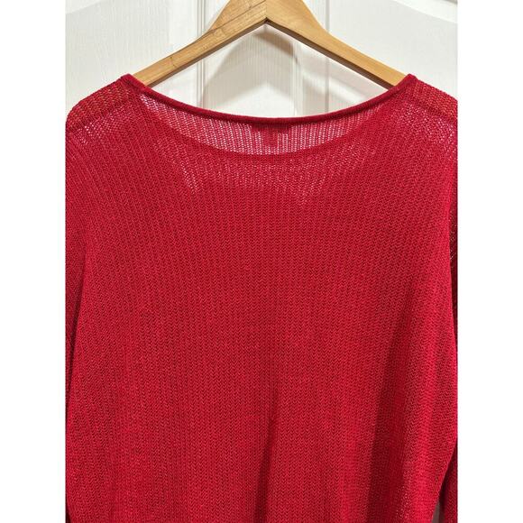 J. Jill Women L Red Open Knit Tunic Lightweight Linen Blend Coastal Vacation - Picture 6 of 8
